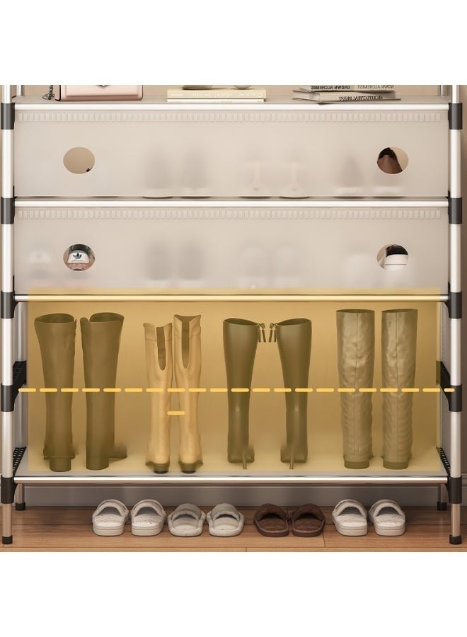 رف معدني للمعاطف والأحذية - منظم تخزين كبير للمدخل مع مساحة لتعليق المعاطف والسترات والحقائب، ورف أحذية من 5 طبقات للأحذية والأحذية الطويلة والشباشب، حل تخزين منزلي عملي وأنيق - Image 4